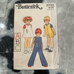 Butterick Vintage Cut Toddlers Jumper Jumpsuit and Embroidery Sz 3 Pattern 5732